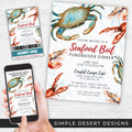 modern seafood boil fundraiser dinner invitaitons with ticket template